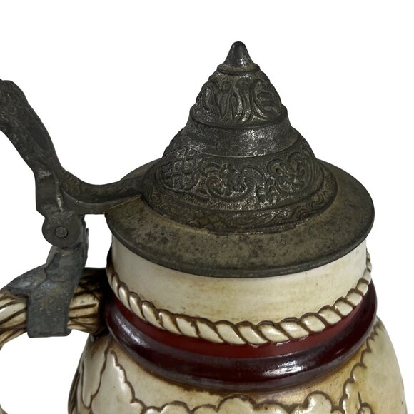 Vintage Avon Ceramic Beer Stein Broken Pewter Lid Nautical Scene 1977 - Picture 3 of 12